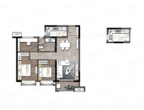 94㎡户型， 3室2厅1卫1厨， 建筑面积约94.00平米