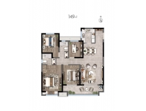 149㎡户型， 4室2厅2卫1厨， 建筑面积约149.00平米