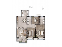 111㎡户型， 3室2厅2卫1厨， 建筑面积约111.00平米