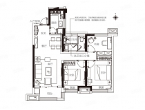 100㎡A户型， 3室2厅1卫1厨， 建筑面积约100.00平米